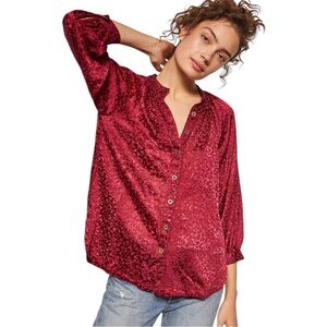 Anthropologie Textured Burnout Button Front Blouse Romantic Boho Top Size S